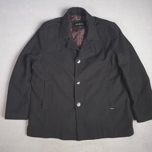 Guess‎ Wool Blend Pea Coat Jacket Button Front Overcoat Black XXL